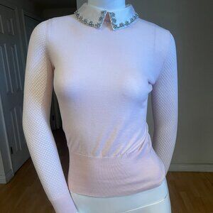 $200 TED BAKER BRAYDEY EMBELLISHED COLLAR SWEATER SIZE 0 / XSMALL